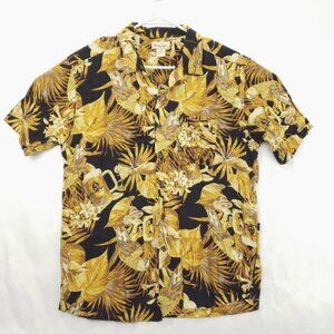 Panama Jack Hawaiian Shirt Mens Large Black Gold Classic Button-Up